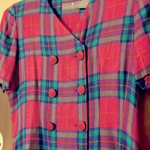 90s bright plaid preppy business dress Sz 6 petite - Picture 3 of 7